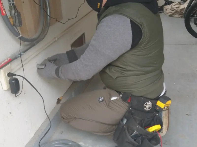 Electrician performing outlet wiring in a Kinross garage